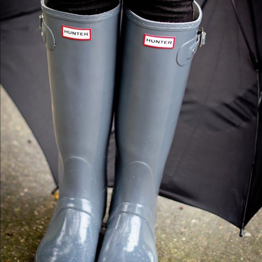 Hunter original gloss tall gray rain boots